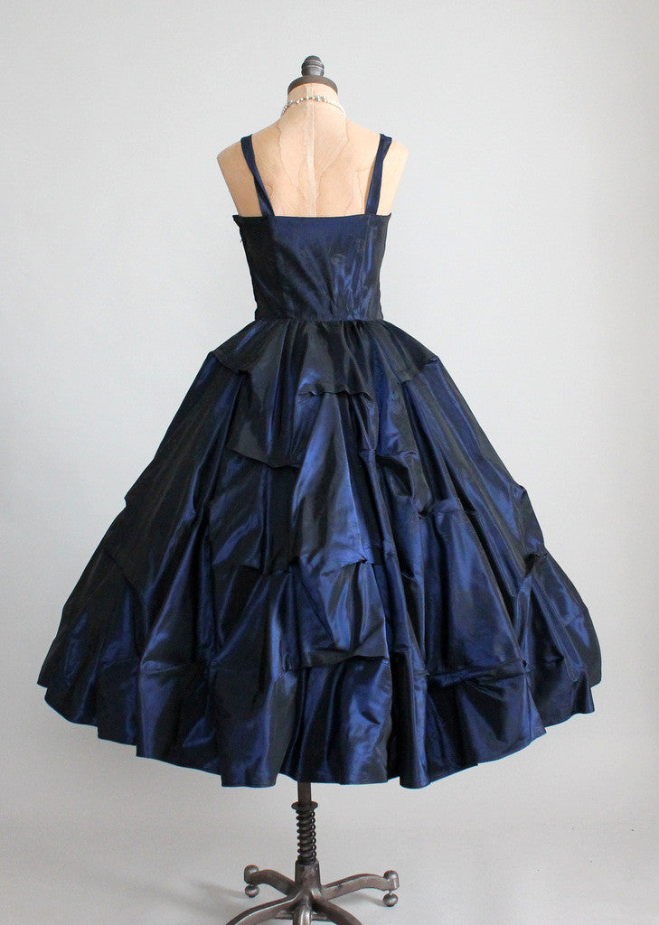 Vintage 1950s Pucker Up Navy Taffeta Party Dress Vintage 1950s Pucker Up Navy Taffeta Party Dress