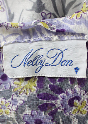 Vintage Early 1950s Nelly Don Violet Floral Sheer Dress