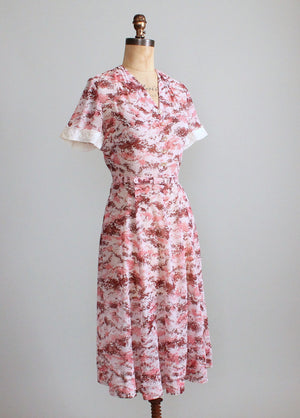 Vintage 1950s Peg Palmer Pink Print Summer Day Dress