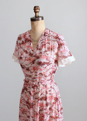 Vintage 1950s Peg Palmer Pink Print Summer Day Dress