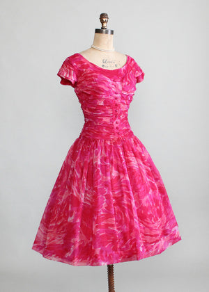 Vintage 1950s Pink Swirl Chiffon Party Dress
