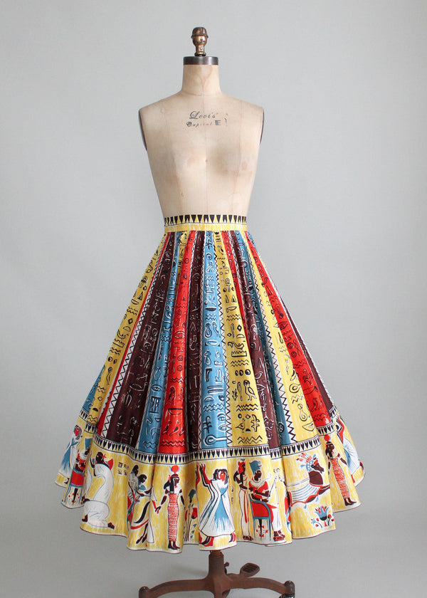 Vintage 1950s Egyptian Hieroglyphs Circle Skirt - Raleigh Vintage