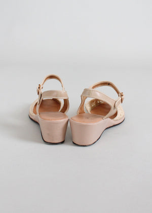 Vintage 1950s Summer Peep Toe Wedge Sandals Size 7