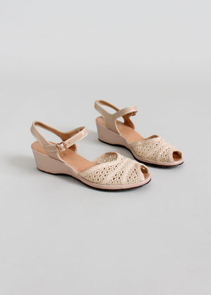 Vintage 1950s Summer Peep Toe Wedge Sandals Size 7