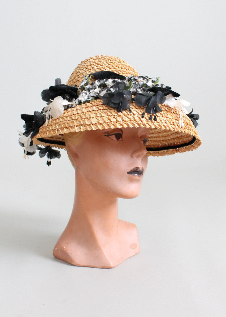 Vintage 1950s Suzy Lee Straw Floral Summer Hat