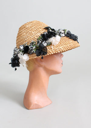 Vintage 1950s Suzy Lee Straw Floral Summer Hat
