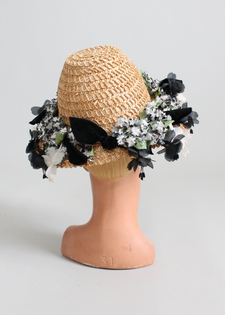 Vintage 1950s Suzy Lee Straw Floral Summer Hat