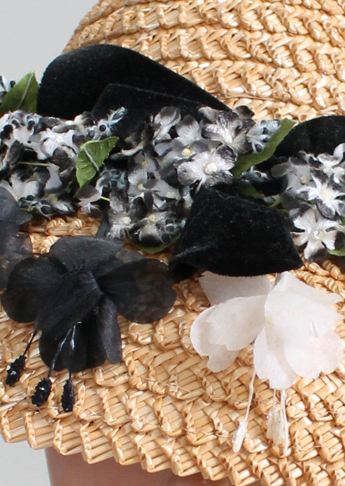 Vintage 1950s Suzy Lee Straw Floral Summer Hat