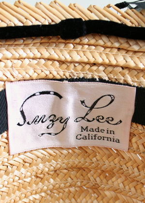 Vintage 1950s Suzy Lee Straw Floral Summer Hat