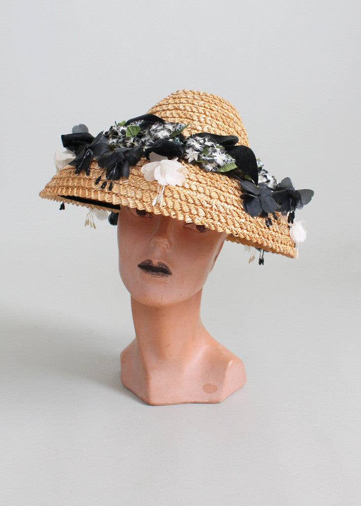 Vintage 1950s Suzy Lee Straw Floral Summer Hat