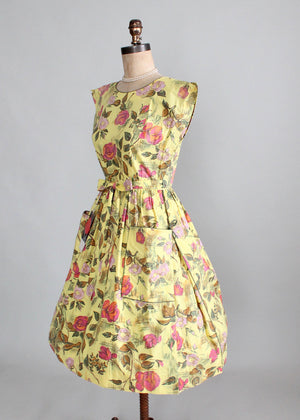 Vintage 1950s Swirl Floral Sketch Wrap Dress NOS