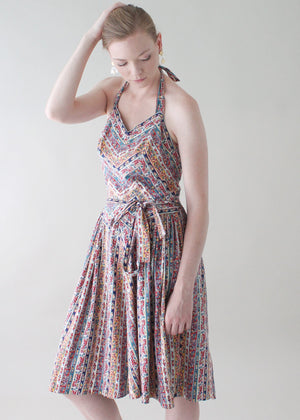 Vintage 1950s Swirl Cotton Halter Wrap Dress
