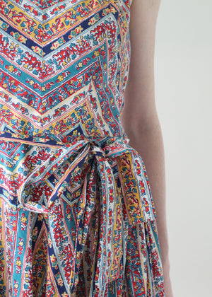 Vintage 1950s Swirl Cotton Halter Wrap Dress