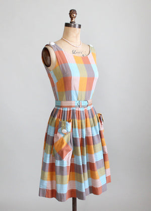 Vintage Early 1960s Windowpane Cotton Dress