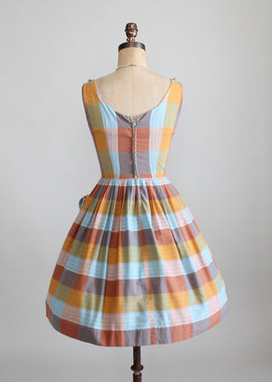 Vintage Early 1960s Windowpane Cotton Dress