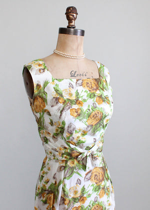 Vintage 1950s Yellow Rose Floral Dress