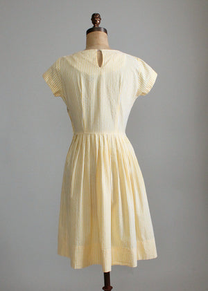 Vintage 1950s Yellow Seersucker Summer Day Dress