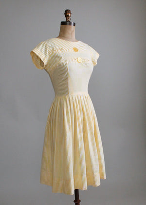 Vintage 1950s Yellow Seersucker Summer Day Dress