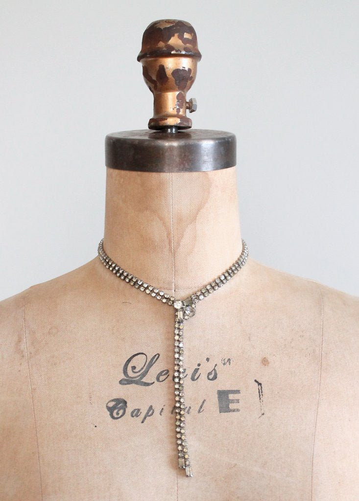 Vintage 1950s Rhinestone Adjustable Lariat Necklace