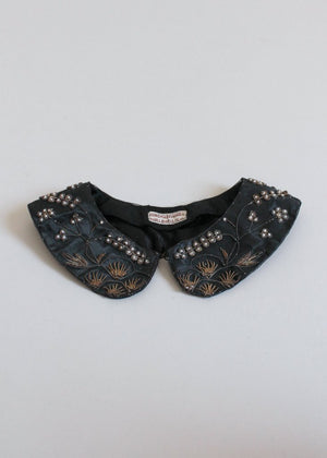 Vintage Black Sweater Collar with Metallic Embroidery