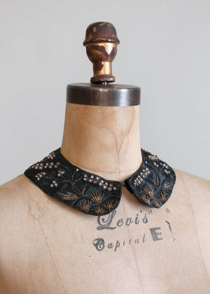 Vintage Black Sweater Collar with Metallic Embroidery