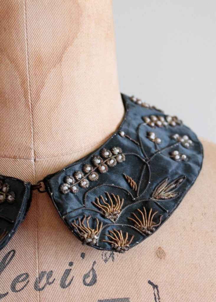 Vintage Black Sweater Collar with Metallic Embroidery
