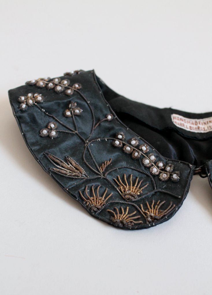 Vintage Black Sweater Collar with Metallic Embroidery