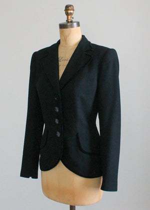 Vintage Early 1950s Tailored Black Wool and Velvet Jacket