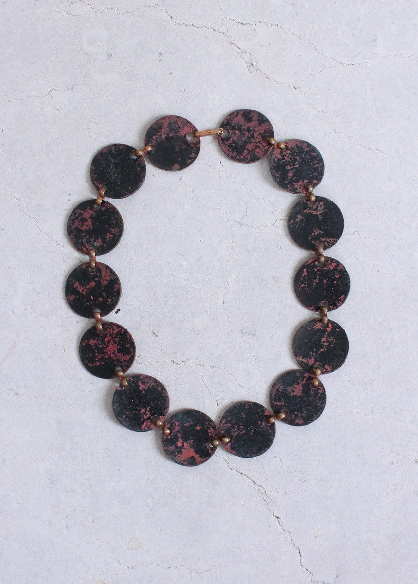Vintage 1950s Modernist Blue Enameled Copper Necklace