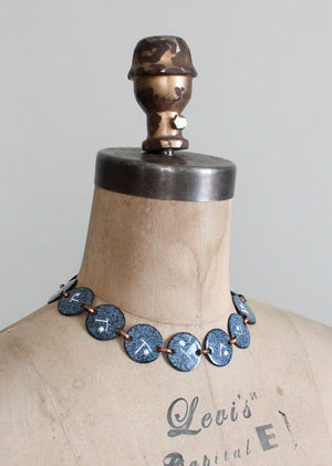 Vintage 1950s Modernist Blue Enameled Copper Necklace