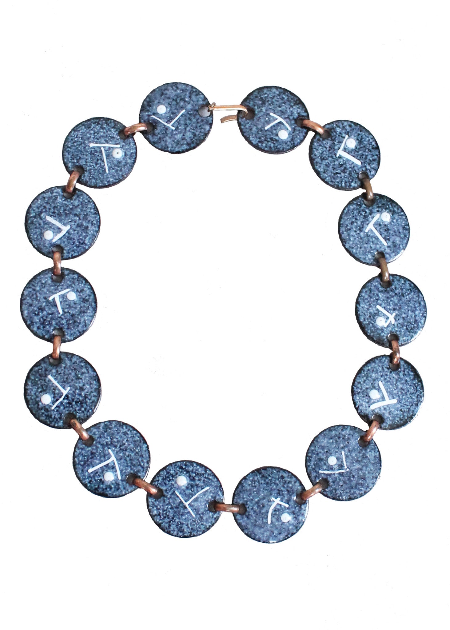Vintage 1950s Modernist Blue Enameled Copper Necklace