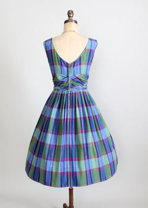 1950s plaid full skirt day dress