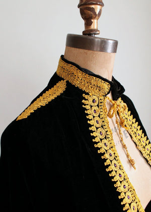 Vintage 1950s Gold Embroidered Black Velvet Cape