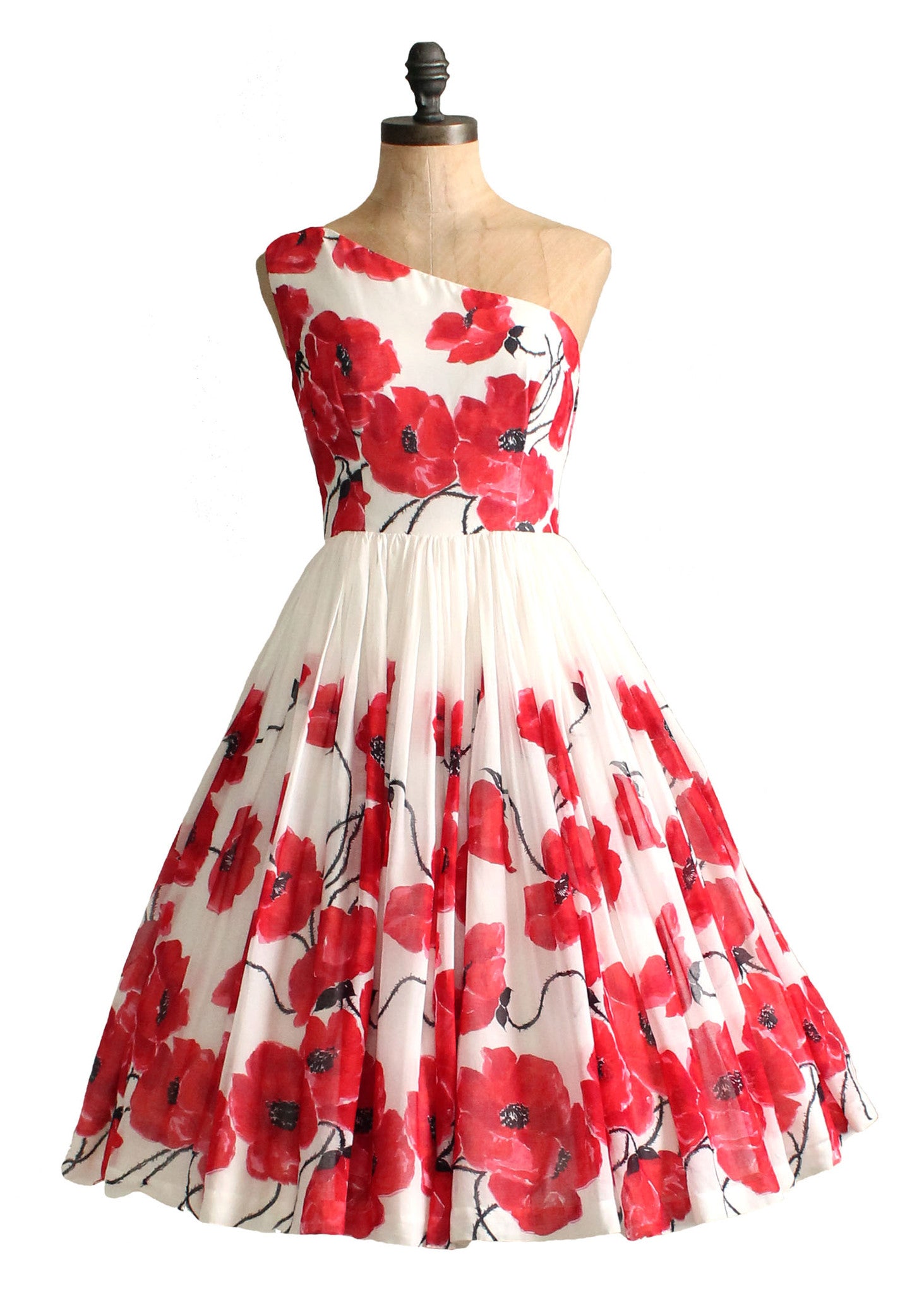 red and white one shoulder dress Abercrombie & Fitch one shoulder floral printed maxi dress with side slit in white and red