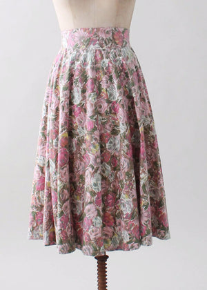 Vintage 1950s Pink Floral Full Skirt
