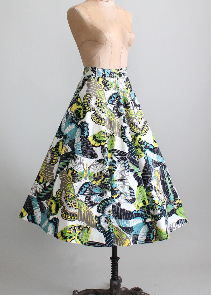 Vintage 1950s Moth Print Circle Skirt