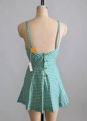 Vintage Late 1940s Gingham Swimsuit with Terrycloth Cover Up