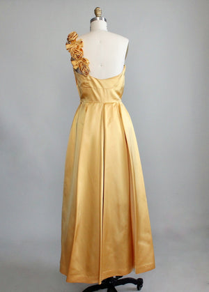 Vintage 1950s Golden Satin One Shoulder Evening Dress