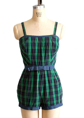 Vintage 1950s Tartan Plaid Playsuit