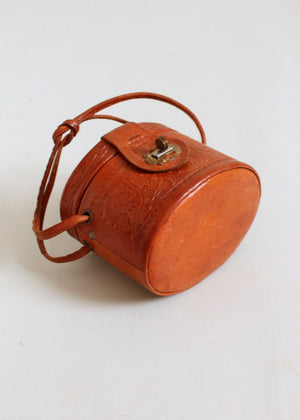 Vintage 1950s Tooled Leather Mini Box Purse