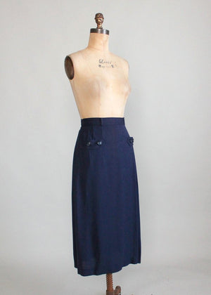 Vintage 1950s Navy Asymmetrical Pleat Skirt