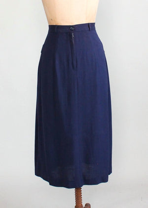 Vintage 1950s Navy Asymmetrical Pleat Skirt