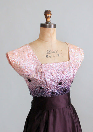 Vintage 1950s Sequined Plum Party Dress
