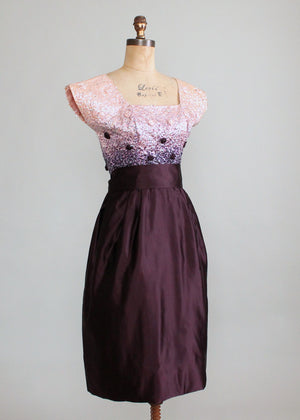 Vintage 1950s Sequined Plum Party Dress