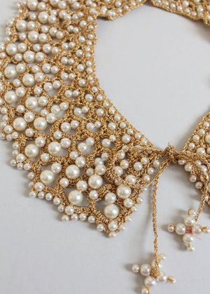 Vintage 1950s Pearls and Gold Woven Collar