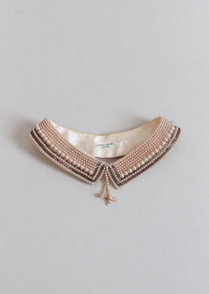 Vintage 1950s Pearl Beaded Sweater Collar with Tassels