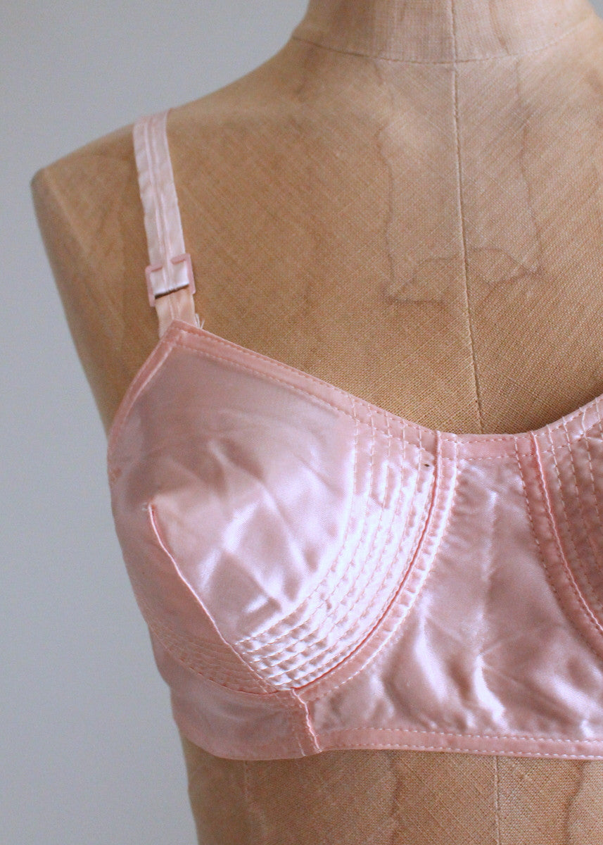 Vintage Late 1940s Pink Rayon Bullet Bra