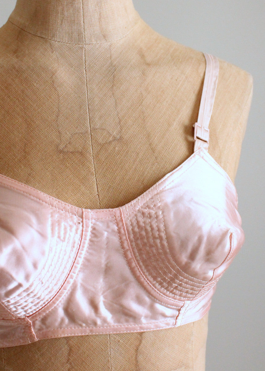 Vintage Late 1940s Pink Rayon Bullet Bra