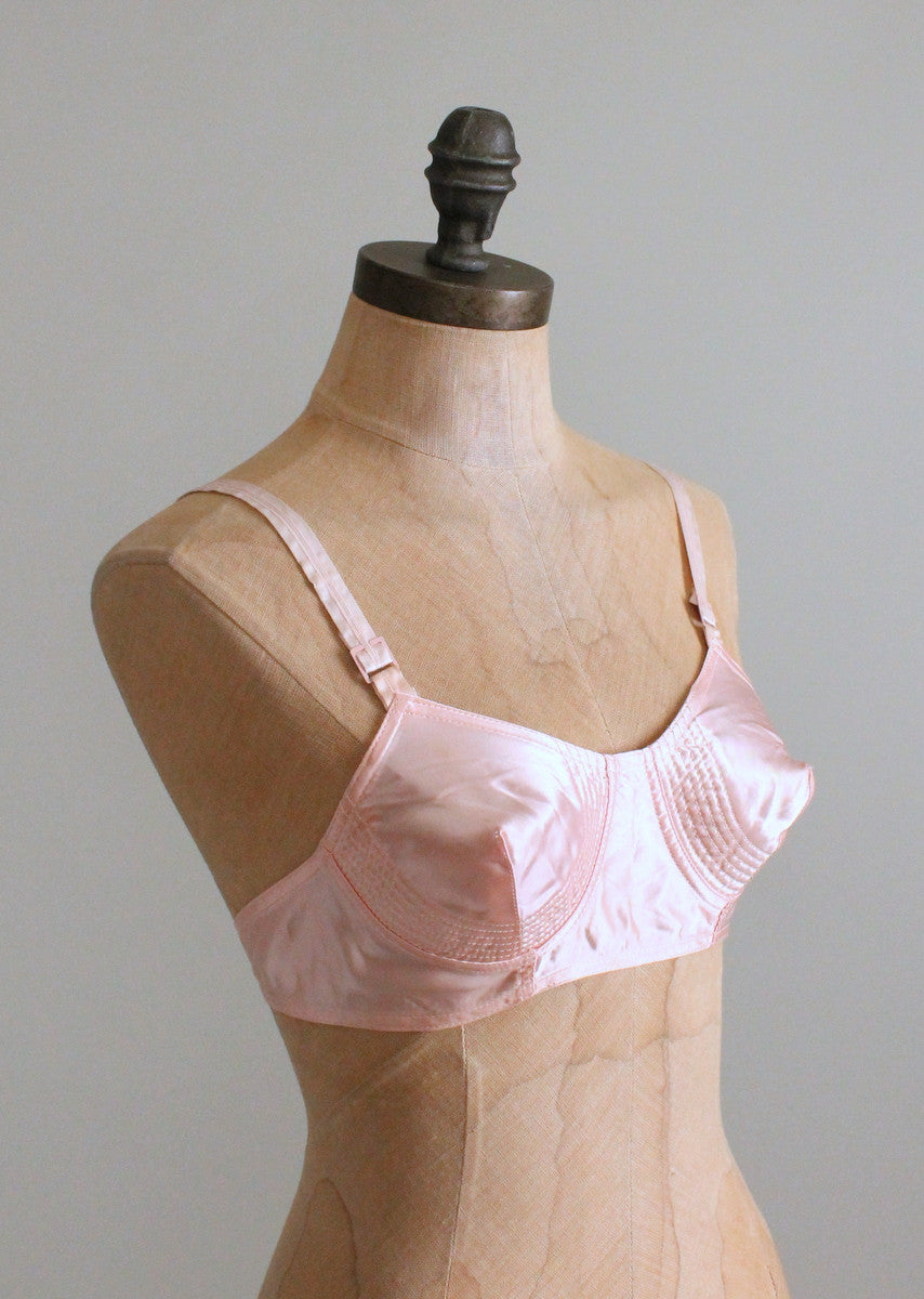 Vintage Late 1940s Pink Rayon Bullet Bra