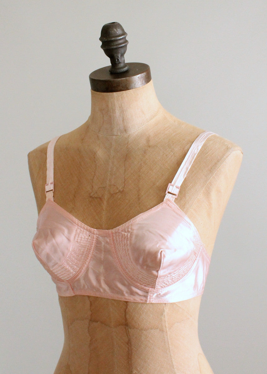 Vintage Late 1940s Pink Rayon Bullet Bra